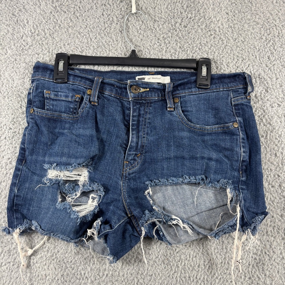 Levis 515 Bootcut Distressed Denim‎ Shorts Dark Wash Studded Flap Pocket Size 31